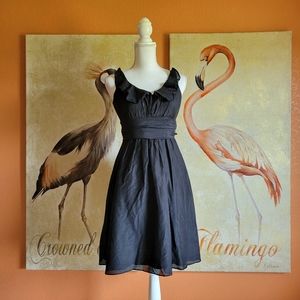 White House Black Market Sleeveless A Line Dress Silk Cotton Black 00 Sash Belt